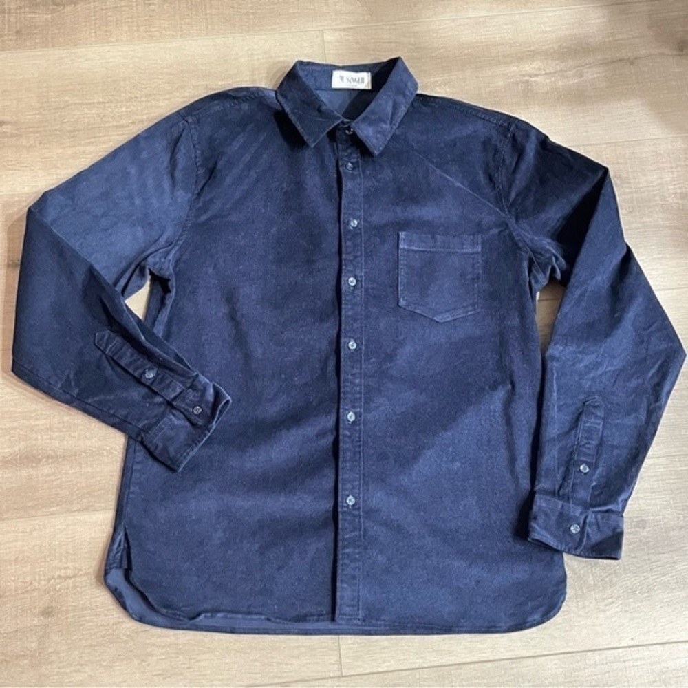 M. SINGER Corduroy Button Down Shirt Men‎ XL Navy Blue Pockets Designer #M010CRD